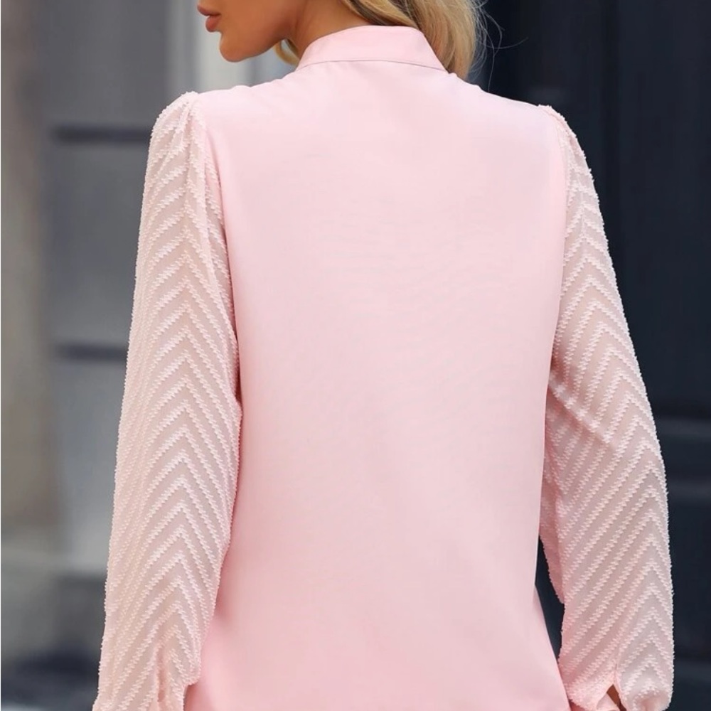 New pink notched neck long sleeve blouse - Picture 5 of 8